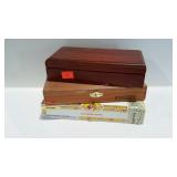 Three empty cigar boxes, plus 3 lighters and one