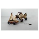 Wooden pull toys, two missing string, includes