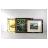 Three floral pictures, matted Poppy Fields print