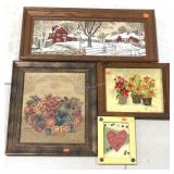 Wall art, fabric farm picture 36x17, quilt