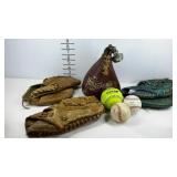 Three right handers baseball mitts (worn on