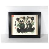 Panda bears watercolor painting, framed, 21x17