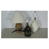 Three table lamps, tole painted metal, rough