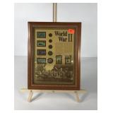 WWII stamps and coinage, framed 11x14
