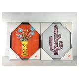 Pair of framed prints on canvas, both still in