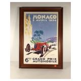 Monaco auto racing poster on board, in frame,