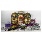 Party supplies, Tiki piñata, Mardi Gras masks,