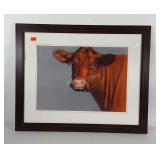 Framed and matted cow print, mat has some water