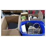 Skid lot: tote bags, trinkets, basket, lamp