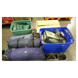 Skid lot of camping gear. Tarps, tent, air