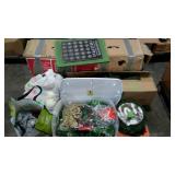 Skid lot of seasonal decor. Lights, trees,