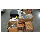 Skid lot: jewelry boxes, picnic basket, punch
