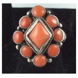 Sterling silver and coral ring size 4.5