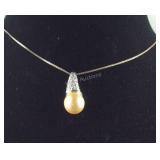 Sterling silver necklace  with Silvertone  pearl