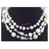 White Quartzite white glass beaded necklace 20in
