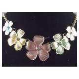 White Austrian crystal enameled flower necklace