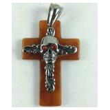 Cross with skull stainless steel