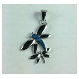 Sterling silver lab opal dragonfly pendant