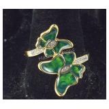 Size 9 diamond accent enameled butterfly 18k gold