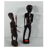 Two wooden tribal artifacts statues, 12" and