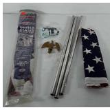 United States flag set, includes flag, pole, gold