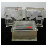 Three square glass displays, 7.5" x 8"