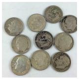 10 Roosevelt dimes silver mixed dates