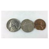 Three clipped coins two Jefferson nickels 1958