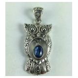 Sterling silver owl pendant 10.3g kyanite