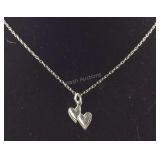 Sterling silver double heart necklace 18in
