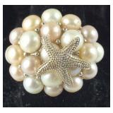 Sterling Silver Starfish & Pearl Cluster Ring