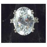 Sterling Silver Large Cubic Zirconia Ring Signed