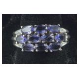 Sterling Silver Tanzanite Cluster Ring, 5.8 grams