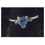 Sterling Silver Heart Cut Blue Topaz Ring, 2