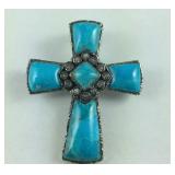 Sterling Silver Turquoise & CZ Cross Pendant