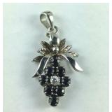 Sterling Silver Genuine Sapphire & CZ Pendant,
