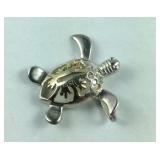 Sterling Silver Two-Tone Turtle Pendant w/ CZ