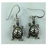 Sterling Silver Turtle Fish Hook Earrings, 3.7