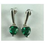 Sterling Silver Emerald Heart Dangle Earrings