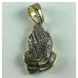 Sterling Silver Praying Hands Genuine Diamond