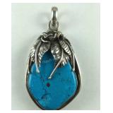 Sterling Silver Large Heavy Turquoise Pendant