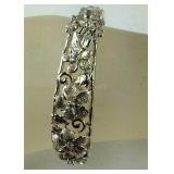 Sterling Silver CZ Floral Bangle Bracelet, 23.2