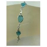 Sterling Silver Teardrop Cut Blue Glass Bracelet,