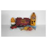 Beach decor group, painted boat bumpers and signs