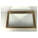 Ornate framed beveled mirror, poly frame measures