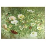 Signed and numbered poppy print on canvas, 40x28,