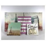 Paris themed wall art, five stretched decor