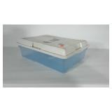 Rubbermaid storage tote with lid.  Measures