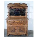 Antique Oak Buffet Server, mirrored Shelf
