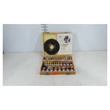 Router bits in wooden storage box